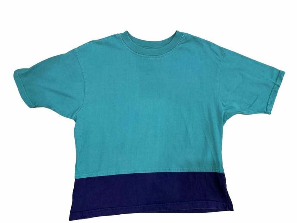 Hanes Her Way T-Shirt Size Medium Teal Blue Colorblock Vintage 90s VTG USA